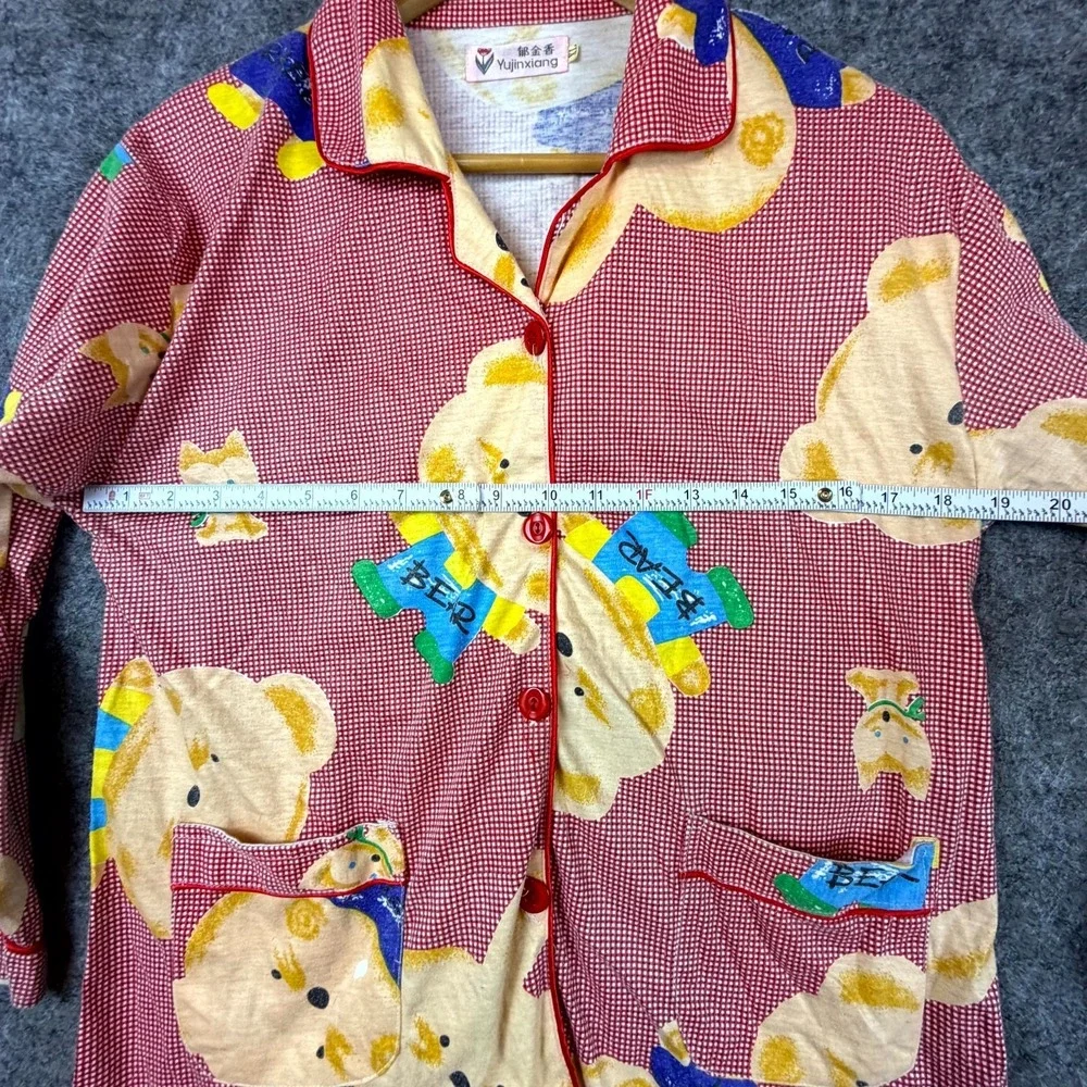 Vintage YUJinxiang Pajama Top Womens XL Red Gingham Bear Rabbit Button Front